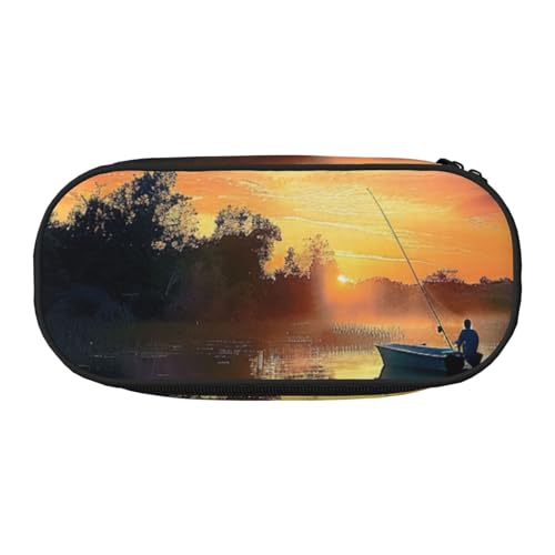 JKSEEPYN Federmäppchen mit Fischerei-Motiv, bedruckt, Reise-Make-up-Tasche, mit Reißverschluss, lustiges Federmäppchen für Schule, Büro, Schwarz , Einheitsgröße, Schulranzen von JKSEEPYN