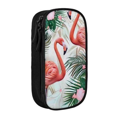 JKSEEPYN Federmäppchen mit Flamingo-Blumen, bedruckt, doppellagig, schwarz, großes Fassungsvermögen, niedliches Stifteetui für Schule, Büro, Reisen oder Make-up-Organizer, Schwarz , Einheitsgröße, von JKSEEPYN