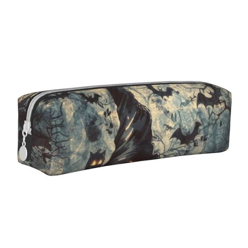 JKSEEPYN Federmäppchen mit Hexenhut, bedrucktes Leder-Federmäppchen, mit Reißverschluss, minimalistisches, ultradünnes Design, Schul-Bleistifttasche, Kosmetiktasche, weiß, Einheitsgröße, von JKSEEPYN