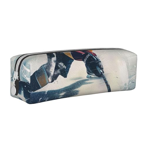 JKSEEPYN Federmäppchen mit Hockey-Motiv, bedrucktes Leder, mit Reißverschluss, minimalistisch, ultradünn, für die Schule, weiß, Einheitsgröße, Taschen-Organizer von JKSEEPYN