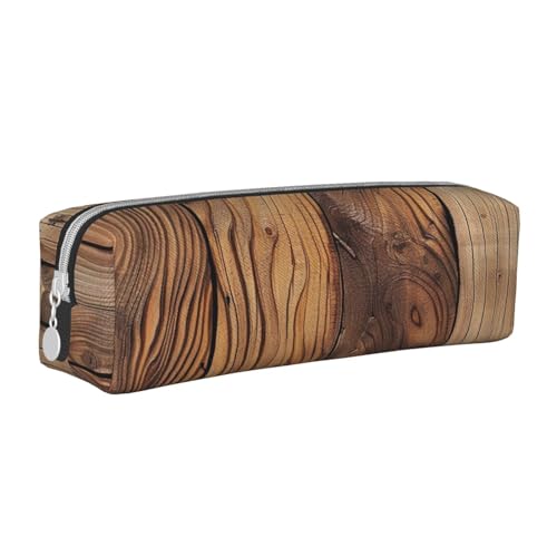 JKSEEPYN Federmäppchen mit Holzmaserung, bedrucktes Leder, mit Reißverschluss, minimalistisch, ultradünn, für Schule, Kosmetiktasche, weiß, Einheitsgröße, Taschen-Organizer von JKSEEPYN