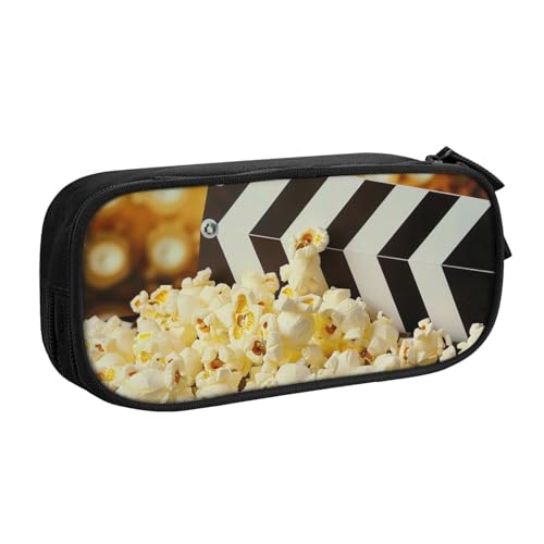 JKSEEPYN Federmäppchen mit Kinofilm-Motiv und Popcorn-Motiv, schwarz, Make-up-Organizer, doppellagige Reißverschlusstasche mit Stiftfächern und Taschen für Büro, Reisen oder Schule, Schwarz , von JKSEEPYN