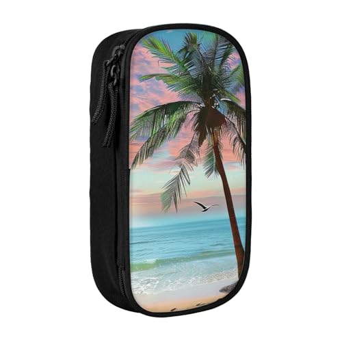 JKSEEPYN Federmäppchen mit Kokospalme, bedruckt, doppellagig, schwarz, großes Fassungsvermögen, niedliches Stifteetui für Schule, Büro, Reisen oder Make-up-Organizer, Schwarz , Einheitsgröße, von JKSEEPYN