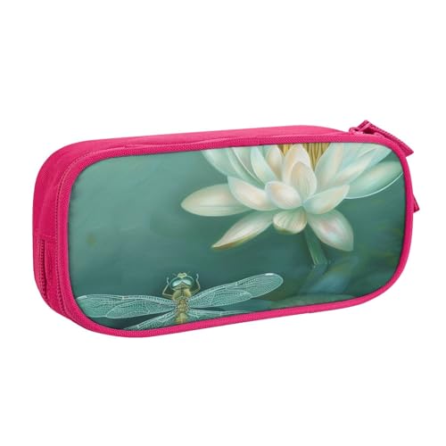 JKSEEPYN Federmäppchen mit Libelle und Seerose, bedruckt, schwarz, Make-up-Organizer, doppellagige Reißverschlusstasche mit Stiftfächern und Taschen, für Büro, Reisen oder Schule, rose, Einheitsgröße, von JKSEEPYN
