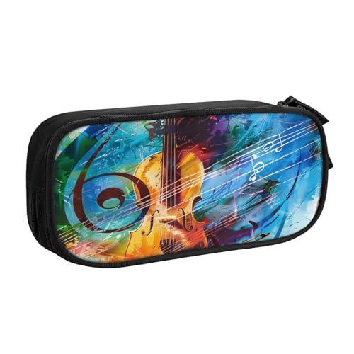 JKSEEPYN Federmäppchen mit Musikgitarre, schwarz, Make-up-Organizer, doppellagige Reißverschlusstasche mit Stiftfächern und Taschen für Büro, Reisen oder Schule, Schwarz , Einheitsgröße, Schulranzen von JKSEEPYN