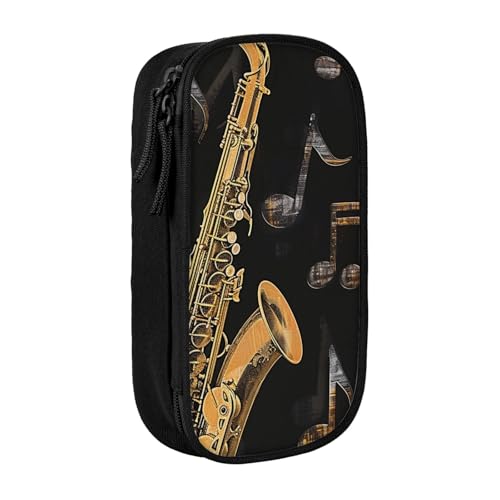 JKSEEPYN Federmäppchen mit Musiknoten-Aufdruck, doppellagig, schwarz, großes Fassungsvermögen, niedliches Stifteetui für Schule, Büro, Reisen oder Make-up-Organizer, Schwarz , Einheitsgröße, von JKSEEPYN