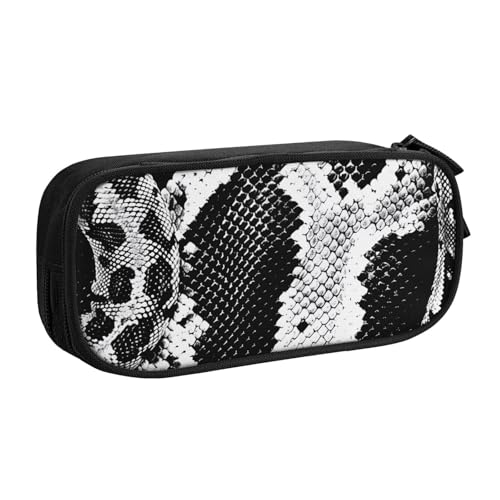 JKSEEPYN Federmäppchen mit Schlangenhaut-Motiv, schwarz und weiß, bedruckt, Make-up-Organizer, doppellagige Reißverschlusstasche mit Stiftfächern und Taschen, für Büro, Reisen oder Schule, Schwarz , von JKSEEPYN