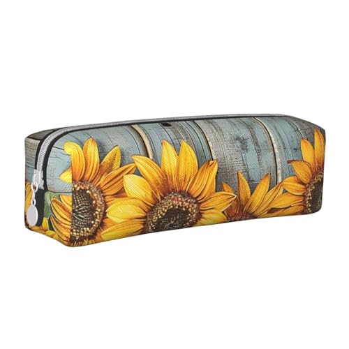 JKSEEPYN Federmäppchen mit Sonnenblumen-Motiv, bedrucktes Leder, mit Reißverschluss, minimalistisch, ultradünn, für die Schule, weiß, Einheitsgröße, Taschen-Organizer von JKSEEPYN
