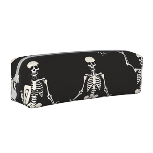 JKSEEPYN Federmäppchen mit Totenkopf-Motiv, bedrucktes Leder, mit Reißverschluss, minimalistisch, ultradünn, für die Schule, weiß, Einheitsgröße, Taschen-Organizer von JKSEEPYN