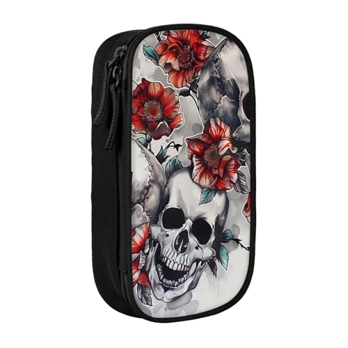 JKSEEPYN Federmäppchen mit Totenkopf- und Blumendruck, doppellagig, schwarz, großes Fassungsvermögen, niedliches Stifteetui für Schule, Büro, Reisen oder Make-up-Organizer, Schwarz , Einheitsgröße, JKSEEPYN Federmäppchen mit Totenkopf- und Blumendruck, doppellagig, schwarz, großes Fassungsvermögen, niedliches Stifteetui für Schule, Büro, Reisen oder Make-up-Organizer, Schwarz , Einheitsgröße, von JKSEEPYN