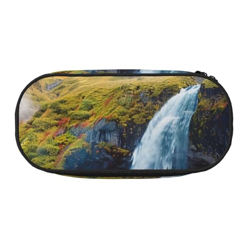 JKSEEPYN Federmäppchen mit Wasserfall-Motiv, bedruckt, Reise-Make-up-Tasche, mit Reißverschluss, lustiges Federmäppchen für Schule, Büro, Schwarz , Einheitsgröße, Schulranzen von JKSEEPYN