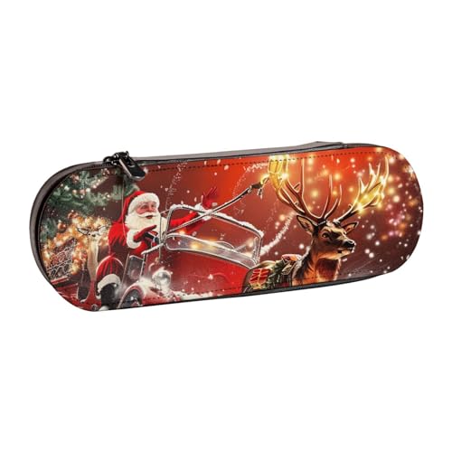 JKSEEPYN Federmäppchen mit Weihnachtsmann-Motiv, bedrucktes Hartschalen-Federmäppchen und Make-up-Tasche, stilvoller Organizer für Schule, Büro und Reisen, Schwarz , Einheitsgröße, Schulranzen von JKSEEPYN