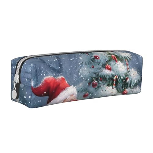 JKSEEPYN Federmäppchen mit Weihnachtsmann und Schneemann, bedrucktes Leder, mit Reißverschluss, minimalistisch, ultradünn, für die Schule, weiß, Einheitsgröße, Taschen-Organizer von JKSEEPYN