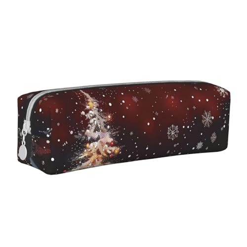 JKSEEPYN Federmäppchen mit Weihnachtsmotiv, bedrucktes Leder, mit Reißverschluss, minimalistisch, ultradünn, für die Schule, Kosmetiktasche, weiß, Einheitsgröße, Taschen-Organizer von JKSEEPYN