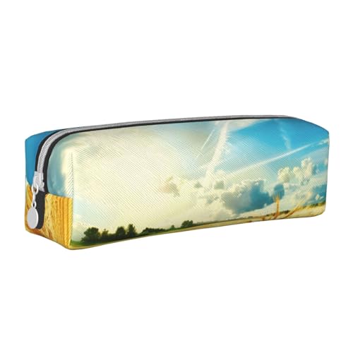 JKSEEPYN Federmäppchen mit Weizenfeld-Motiv, bedrucktes Leder, mit Reißverschluss, minimalistisch, ultradünn, für die Schule, weiß, Einheitsgröße, Taschen-Organizer von JKSEEPYN