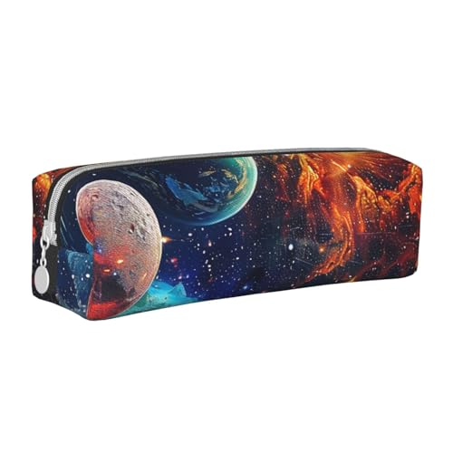 JKSEEPYN Federmäppchen mit Weltraumplaneten, bedrucktes Leder-Federmäppchen, mit Reißverschluss, minimalistisch, ultradünn, für die Schule, weiß, Einheitsgröße, Taschen-Organizer von JKSEEPYN