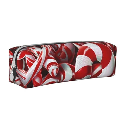 JKSEEPYN Federmäppchen mit Zuckerstangen-Motiv, bedrucktes Leder, mit Reißverschluss, minimalistisch, ultradünn, für die Schule, weiß, Einheitsgröße, Taschen-Organizer von JKSEEPYN