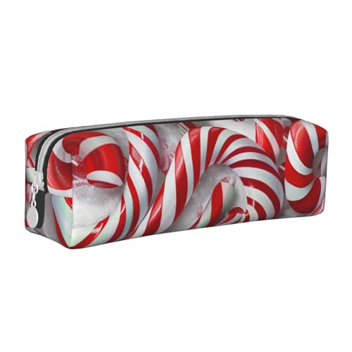 JKSEEPYN Federmäppchen mit Zuckerstangen im Schnee, bedrucktes Leder, mit Reißverschluss, minimalistisch, ultradünn, für die Schule, weiß, Einheitsgröße, Taschen-Organizer von JKSEEPYN