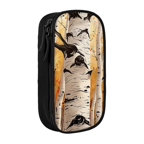 JKSEEPYN Federmäppchen mit buntem Birkenbaum-Druck, doppellagig, schwarz, großes Fassungsvermögen, niedliches Stifteetui für Schule, Büro, Reisen oder Make-up-Organizer, Schwarz , Einheitsgröße, von JKSEEPYN