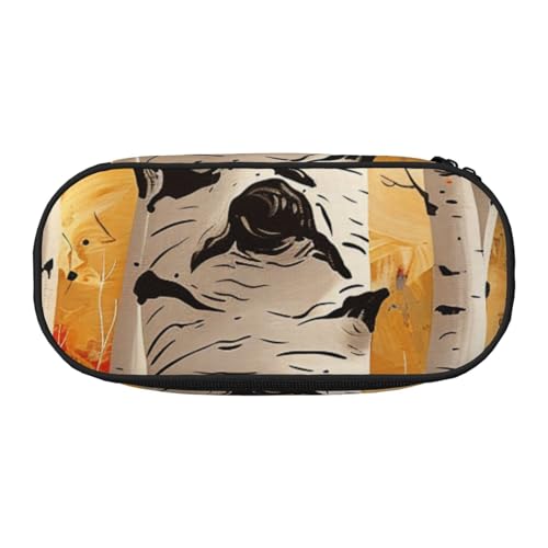 JKSEEPYN Federmäppchen mit buntem Birkenbaum-Motiv, Reise-Make-up-Tasche, mit Reißverschluss, lustiges Federmäppchen für Schule, Büro, Schwarz , Einheitsgröße, Schulranzen von JKSEEPYN