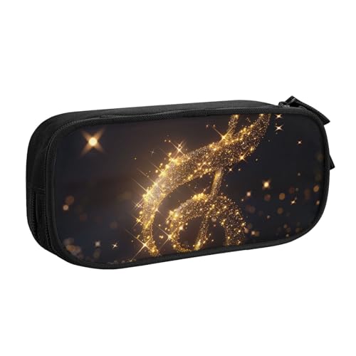JKSEEPYN Federmäppchen mit goldenem Musiknoten mit gefallenem glänzendem Stern, schwarz, Make-up-Organizer, doppellagige Reißverschlusstasche mit Stiftfächern und Taschen für Büro, Reisen oder Schule, von JKSEEPYN