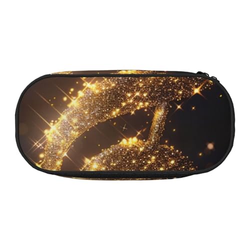 JKSEEPYN Federmäppchen mit goldfarbenem Musiknoten mit gefallenem glänzendem Stern und Reise-Make-up-Tasche – Federmäppchen mit Reißverschluss, lustiges Federmäppchen für Schule, Büro, Schwarz , von JKSEEPYN