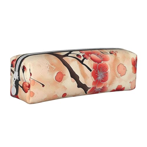 JKSEEPYN Federmäppchen mit japanischem Blumendruck, Leder, mit Reißverschluss, minimalistisch, ultradünn, für die Schule, Kosmetiktasche, weiß, Einheitsgröße, Taschen-Organizer von JKSEEPYN