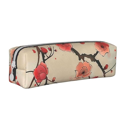 JKSEEPYN Federmäppchen mit japanischem Frühlingspflaumen-Blumendruck, bedrucktes Leder, Reißverschluss, minimalistisch, ultradünn, Schul-Bleistifttasche, Kosmetiktasche, weiß, Einheitsgröße, von JKSEEPYN