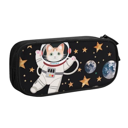 JKSEEPYN Federmäppchen mit niedlichem Astronautenmotiv, schwarz, Make-up-Organizer, doppellagige Reißverschlusstasche mit Stiftfächern und Taschen für Büro, Reisen oder Schule, Schwarz , von JKSEEPYN