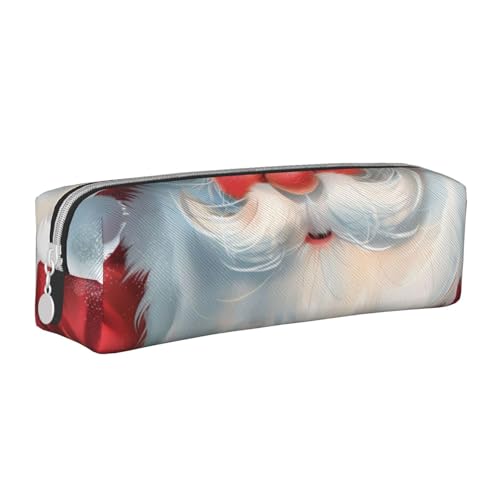 JKSEEPYN Federmäppchen mit niedlichem Weihnachtsmann, bedrucktes Leder-Federmäppchen, mit Reißverschluss, minimalistisch, ultradünn, für die Schule, Kosmetiktasche, weiß, Einheitsgröße, von JKSEEPYN