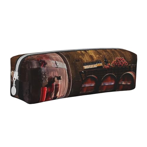 JKSEEPYN Federmäppchen mit rotem Weinkeller, bedrucktes Leder-Federmäppchen, mit Reißverschluss, minimalistisch, ultradünn, für die Schule, weiß, Einheitsgröße, Taschen-Organizer von JKSEEPYN