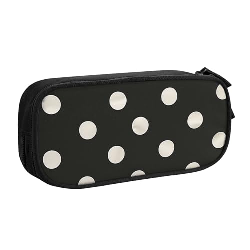 JKSEEPYN Federmäppchen mit schwarz-weißem Punktemuster, schwarzer Make-up-Organizer, doppellagige Reißverschlusstasche mit Stiftfächern und Taschen für Büro, Reisen oder Schule, Schwarz , von JKSEEPYN