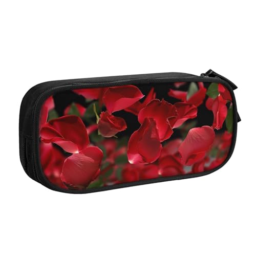 JKSEEPYN Federmäppchen mit schwimmenden roten Rosenblättern, schwarz, Make-up-Organizer, doppellagige Reißverschlusstasche mit Stiftfächern und Taschen für Büro, Reisen oder Schule, Schwarz , von JKSEEPYN