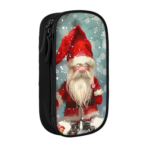 JKSEEPYN Federmäppchen mit traditionellem Weihnachts-Zwerg, bedruckt, doppellagig, schwarz, großes Fassungsvermögen, niedliches Stifteetui für Schule, Büro, Reisen oder Make-up-Organizer, Schwarz , von JKSEEPYN