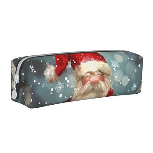 JKSEEPYN Federmäppchen mit traditionellem Weihnachts-Zwerg, bedrucktes Leder-Federmäppchen, mit Reißverschluss, minimalistisches, ultradünnes Design, Schul-Bleistifttasche, Kosmetiktasche, weiß, von JKSEEPYN