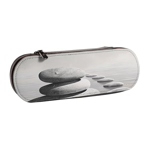 JKSEEPYN Federmäppchen und Make-up-Tasche, Leder, Motiv: graue Zen-Steine, mit Bild bedruckt, stilvoller Organizer für Schule, Büro und Reisen, Schwarz , Einheitsgröße, Schulranzen von JKSEEPYN