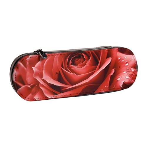 JKSEEPYN Federmäppchen und Make-up-Tasche, Leder, Motiv: rote Rose und Blumen, stilvoller Organizer für Schule, Büro und Reisen, Schwarz , Einheitsgröße, Schulranzen von JKSEEPYN