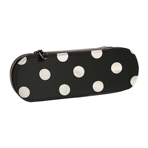 JKSEEPYN Federmäppchen und Make-up-Tasche, Leder, gepunktet, Schwarz und Weiß, stilvoller Organizer für Schule, Büro und Reisen, Schwarz , Einheitsgröße, Schulranzen von JKSEEPYN