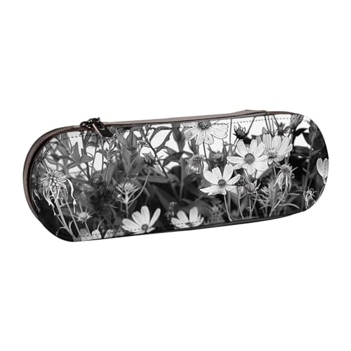 JKSEEPYN Federmäppchen und Make-up-Tasche, Leder, mit Blumenmuster, Schwarz und Weiß, stilvoller Organizer für Schule, Büro und Reisen, Schwarz , Einheitsgröße, Schulranzen von JKSEEPYN