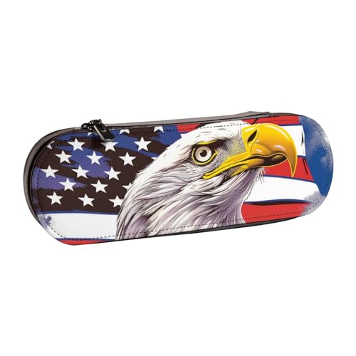 JKSEEPYN Federmäppchen und Make-up-Tasche, Motiv: Adler mit USA-Flagge, bedrucktes Hartschalenetui aus Leder, stilvoller Organizer für Schule, Büro und Reisen, Schwarz , Einheitsgröße, Schulranzen von JKSEEPYN