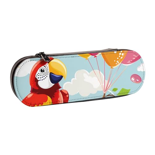 JKSEEPYN Federmäppchen und Make-up-Tasche, Motiv: Papageien, Motiv: Cartoon-Papagei, bedruckt mit Luftballons, bedrucktes Hartschalenetui aus Leder, stilvoller Organizer für Schule, Büro und Reisen, von JKSEEPYN