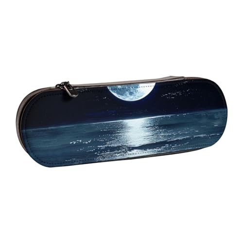 JKSEEPYN Federmäppchen und Make-up-Tasche, Motiv: Vollmond in der Nacht, bedrucktes Hartschalenetui aus Leder, stilvoller Organizer für Schule, Büro und Reisen, Schwarz , Einheitsgröße, Schulranzen von JKSEEPYN