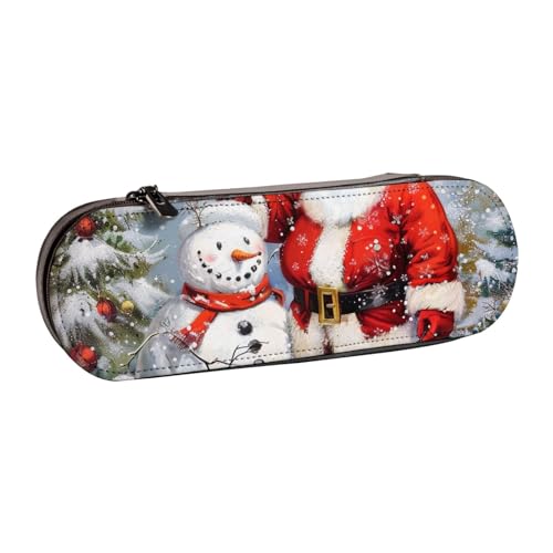 JKSEEPYN Federmäppchen und Make-up-Tasche, Motiv: Weihnachtsmann und Schneemann, bedrucktes Hartschalenetui aus Leder, stilvoller Organizer für Schule, Büro und Reisen, Schwarz , Einheitsgröße, von JKSEEPYN