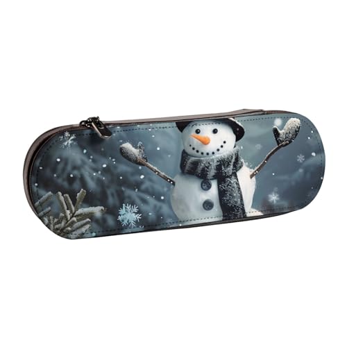 JKSEEPYN Federmäppchen und Make-up-Tasche, Motiv: Weihnachtsmotiv "Happy Snowman", bedrucktes Hartschalen-Leder-Federmäppchen und Make-up-Tasche, stilvoller Organizer für Schule, Büro und Reisen, von JKSEEPYN