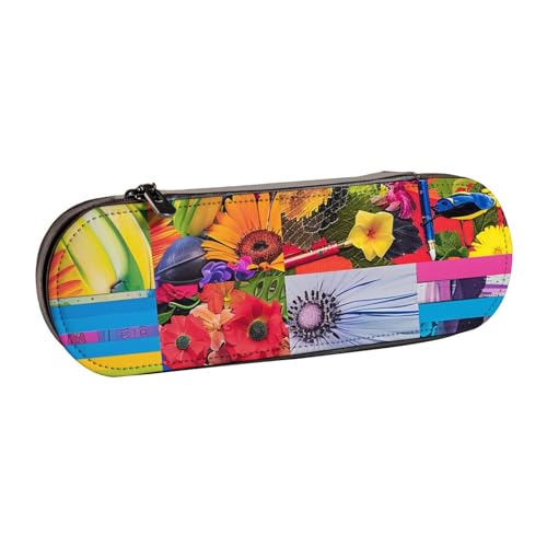 JKSEEPYN Federmäppchen und Make-up-Tasche, bunt, Collage, bedrucktes Hartschalenleder, stilvoller Organizer für Schule, Büro und Reisen, Schwarz , Einheitsgröße, Schulranzen von JKSEEPYN