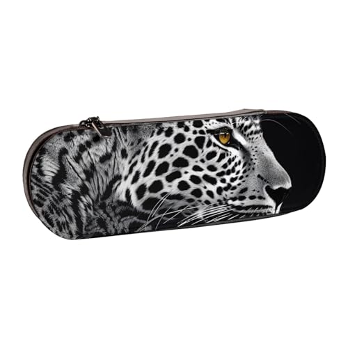 JKSEEPYN Federmäppchen und Make-up-Tasche aus Leder, Leopardenmuster, stilvoller Organizer für Schule, Büro und Reisen, Schwarz , Einheitsgröße, Schulranzen von JKSEEPYN