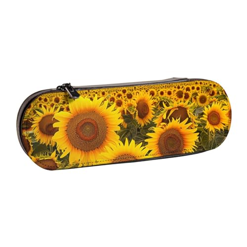 JKSEEPYN Federmäppchen und Make-up-Tasche aus Leder, Motiv: Bauernhof, Sonnenblumen, bedruckt, stilvoller Organizer für Schule, Büro und Reisen, Schwarz , Einheitsgröße, Schulranzen von JKSEEPYN
