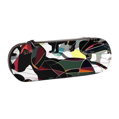 JKSEEPYN Federmäppchen und Make-up-Tasche aus Leder, Motiv: Dackel, mit Dackel-Motiv, stilvoller Organizer für Schule, Büro und Reisen, Schwarz , Einheitsgröße, Schulranzen von JKSEEPYN