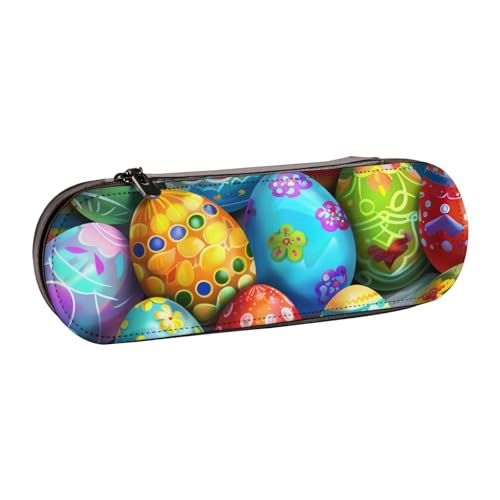 JKSEEPYN Federmäppchen und Make-up-Tasche aus Leder, Motiv: Festival-Eier, bedruckt, Hartschale, stilvoller Organizer für Schule, Büro und Reisen, Schwarz , Einheitsgröße, Schulranzen von JKSEEPYN