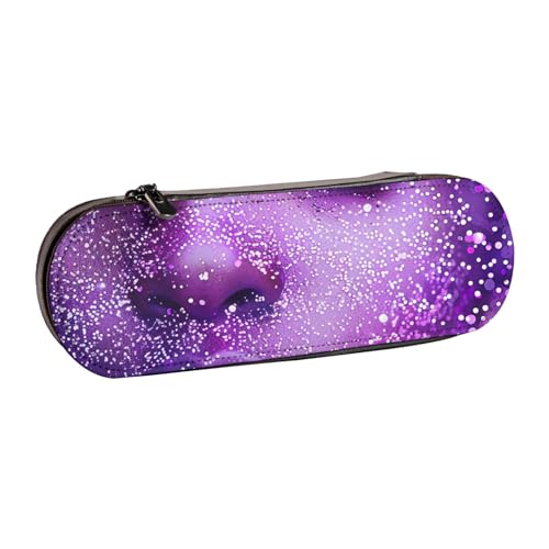 JKSEEPYN Federmäppchen und Make-up-Tasche aus Leder, Motiv: Frauengesicht mit violettem Glitzer, stilvoller Organizer für Schule, Büro und Reisen, Schwarz , Einheitsgröße, Schulranzen von JKSEEPYN
